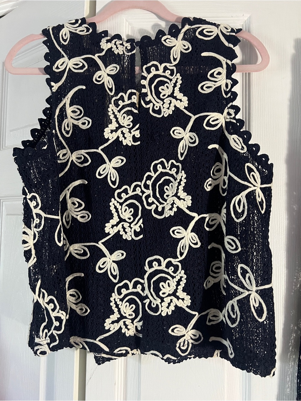 Solitaire Navy and Cream Crochet Top with Floral Swirls - Picture 8 of 10
